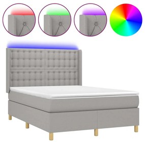 Κρεβάτι Boxspring με Στρώμα &amp; LED Αν.Γκρι 140x200εκ. Υφασμάτινο - Γκρι