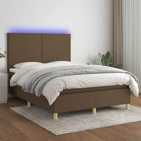 vidaXL Κρεβάτι Boxspring με Στρώμα &amp; LED Σκ.Καφέ 140x190εκ. Υφασμάτινο