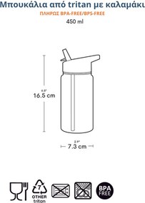 Παγούρι 450ml Με Καλαμάκι Α Little Lovely Company Dinosaurs DBDIGR33