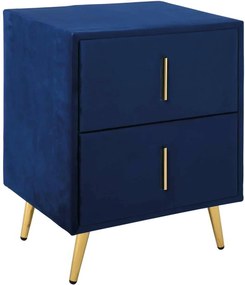 PASSION  Κομοδίνο με 2 Συρτάρια, Ύφασμα Velure Απόχρωση Μπλε