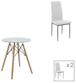 Σετ Τραπεζαρίας Julita - Parker 3 τεμ Mdf Λευκό με Φυσικά Πόδια Φ60x73εκ. 60x60x73 εκ.