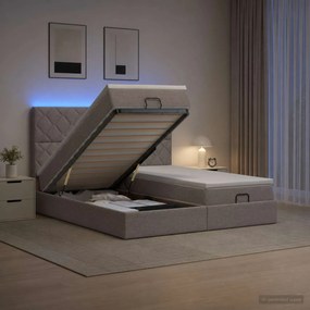 vidaXL Κρεβάτι Ottoman με Στρώμα και LED Taupe 200 x 200 cm Ύφασμα