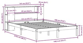 Κρεβάτι Βιβλιοθήκη Χωρίς Στρώμα Λευκό 135x190 εκ Μασίφ Πεύκο - Λευκό