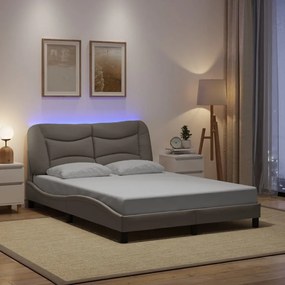 vidaXL Πλαίσιο κρεβατιού με LED χωρίς στρώμα Taupe 140x190 cm Ύφασμα