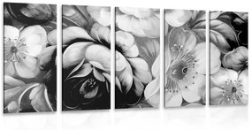 Εικόνα 5 μερών ιμπρεσιονιστικός κόσμος λουλουδιών σε ασπρόμαυρο - 100x50