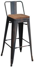 Ε5208,10 RELIX Wood Σκαμπό BAR με Πλάτη, Μέταλλο Βαφή Antique Black, Ξύλο Απόχρωση Dark Oak Σκαμπό Bar,  Μαύρο/Καρυδί,  Μέταλλο/Ξύλο, , 1 Τεμάχιο