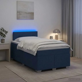 vidaXL Κρεβάτι Box Spring με Στρώμα και LED Μπλε 120 x 190 cm Ύφασμα