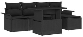 vidaXL Σετ Καναπέ Κήπου με μαξιλάρι 6 pcs Μαύρο Πολυ ράταν