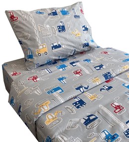 Παπλωματοθήκη Παιδική Excavators (Σετ 2τμχ) Grey Astron Single 165x250cm 100% Cotton