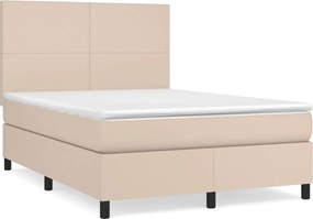vidaXL Κρεβάτι Boxspring με Στρώμα Καπουτσίνο 140x190εκ.από Συνθ.Δέρμα