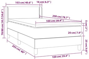 vidaXL Κρεβάτι Boxspring με Στρώμα Σκούρο Γκρι 100x200 εκ. Υφασμάτινο