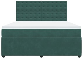 vidaXL Κρεβάτι Boxspring με Στρώμα Σκούρο Πράσινο 180x200εκ. Βελούδινο