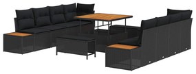 Σετ Καναπέ Κήπου με μαξιλάρι 11 pcs Μαύρο Πολυ ράταν
