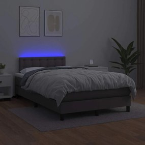vidaXL Κρεβάτι Boxspring με Στρώμα &amp; LED Γκρι 120x190 εκ. Συνθ. Δέρμα