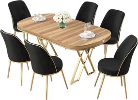 Dining Table &amp; Chairs Set (7 Pieces) Lai - Light Walnut, Gold, Black Light Walnut
Gold
Black