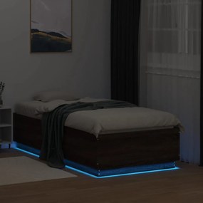 vidaXL Πλαίσιο Κρεβατιού με LED Καφέ Δρυς 90 x 190 εκ. Επεξ. Ξύλο