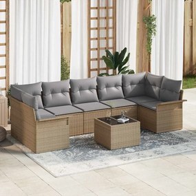 vidaXL Σετ Καναπέ Κήπου 8 pcs Μπεζ Πολυ ράταν