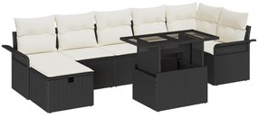 vidaXL Σετ κήπου 8 κομματιών με μαξιλάρια Black Poly Rattan