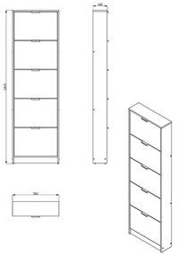 Παπουτσοθήκη Base 15 Γκρί Δρύς 58x18x191,5 εκ.