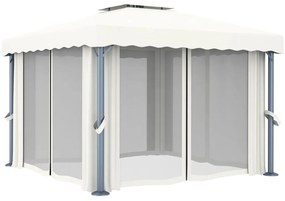 vidaXL Κιόσκι με Κουρτίνα Λευκό Κρεμ 3 x 3 μ. Αλουμινίου