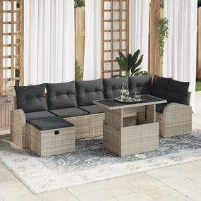 vidaXL σετ κήπου 8 τεμαχίων της  με μαξιλάρια Ανοιχτό γκρι Πολυ Ρατάν
