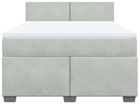 Κρεβάτι Boxspring με Στρώμα Ανοιχτό Γκρι 160x200 εκ. Βελούδινο - Γκρι