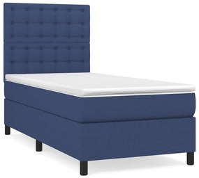 Κρεβάτι Boxspring με Στρώμα Μπλε 100 x 200 εκ. Υφασμάτινο - Μπλε