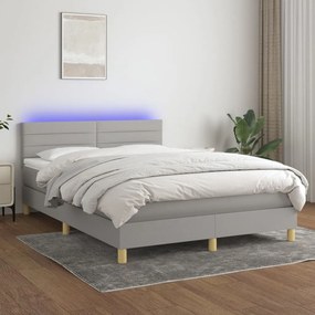 Κρεβάτι Boxspring με Στρώμα & LED Αν.Γκρι 140x190εκ. Υφασμάτινο
