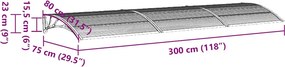 vidaXL Στέγαστρο Πόρτας Γκρι 300 x 75 εκ. από Πολυκαρβονικό