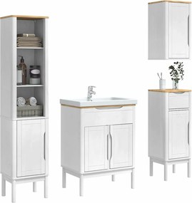 vidaXL Σετ Επίπλων Μπάνιου FLORO 4 pcs Λευκό Στερεό ξύλο πεύκου
