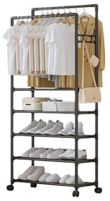 Τροχήλατη Κρεμάστρα Δαπέδου με Ράφια Παπουτσιών Μαύρο