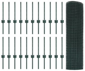 vidaXL Welded Wire Fence with 22 U Posts Πράσινος 0.4x50 μ Χάλυβας