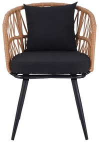 Καρέκλα - Πολυθρόνα Naoki pe rattan -metal σε Φυσικό με μαύρα πόδια/μαξιλάρι 62x60x80 εκ. 62x60x80 εκ.