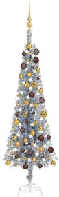 vidaXL Χριστουγεννιάτικο Δέντρο Slim με LED & Μπάλες Ασημί 150 εκ.