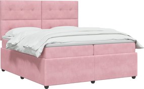 vidaXL Κρεβάτι box spring με στρώμα Ροζ 200 x 200 cm Βελούδο