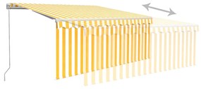 vidaXL Τέντα Συρόμενη Χειροκίνητη με Σκίαστρο Κίτρινο/Λευκό 3 x 2,5 μ.
