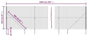 vidaXL Συρματόπλεγμα Περίφραξης Ανθρακί 2,2x10 μ. με Καρφωτές Βάσεις