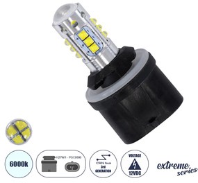 GloboStar® 81456 Λάμπα Αυτοκίνητου H27W/1 - PG13/880 3rd Generation Can-Bus Extreme Series LED 16 XBD CREE &amp; 4 SMD 4014 12W 1800lm 360° DC 12V IP20 Ψυχρό Λευκό 6000K