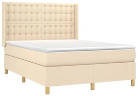 vidaXL Κρεβάτι Boxspring με Στρώμα &amp; LED Κρεμ 140x190 εκ. Υφασμάτινο