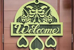Σετ των 2 Intra απο ξύλο plywood 3mm-4mm πάχος Butterfly Welcome Sign . Δίασταση 30x20 cm INTRAFABR-76213700