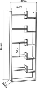 Βιβλιοθήκη Oppa Megapap χρώμα ανθρακί - λευκό 60x22x162εκ.