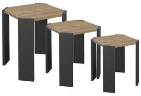 Βοηθητικό τραπέζι Baldo pakoworld σετ 3τεμ oak-ανθρακί μελαμίνης Model: 321-000042