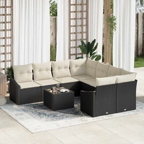 vidaXL Σετ Καναπέ Κήπου με μαξιλάρι 9 pcs Μαύρο, Κρέμα 55 x 55 x 37 εκ