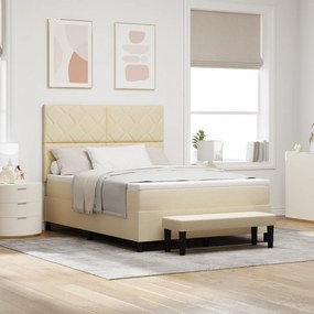 vidaXL Κρεβάτι με βάση με Στρώμα & Πάγκο Κρέμα 140x200 cm Ύφασμα