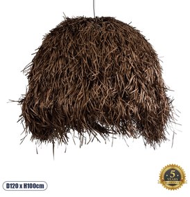 02295 GloboStar® GUADELOUPE 02295 Boho Κρεμαστό Φωτιστικό Καμπάνα Μονόφωτο 1 x E27 IP20 Καφέ Raffia - Μ120 x Π120 x Υ100cm