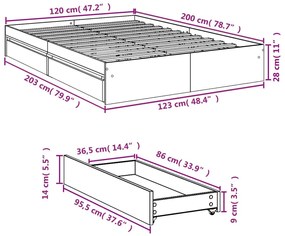 Πλαίσιο Κρεβατιού με Συρτάρια Μαύρο 120x200 εκ Επεξεργ. Ξύλο - Μαύρο