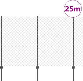 vidaXL Φράχτης αλυσίδας με στήλη 25 x 1,5 m Γαλβανισμένος Χάλυβας Γκρι