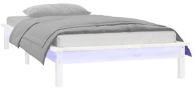 vidaXL Πλαίσιο Κρεβατιού με LED Λευκό 90 x 200 εκ. από Μασίφ Ξύλο