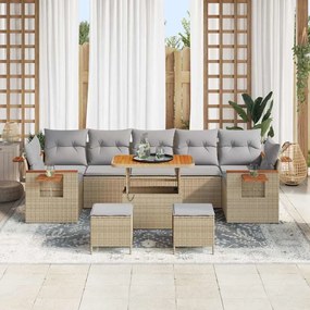 vidaXL Σετ Καναπέ Κήπου 10 pcs Μπεζ 90 x 55 x 71 cm Πολυ ράταν