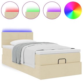 vidaXL Οθωμανικό κρεβάτι με στρώμα &amp; LEDs Cream 100x200 cm Ύφασμα
